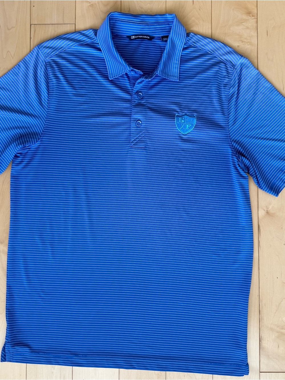 Cutter & Buck Blue Striped Polo Shirt Men’s Medium Golf Performance